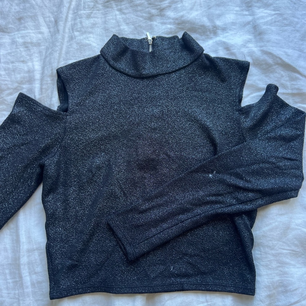 Shimmer mock neck long sleeve top